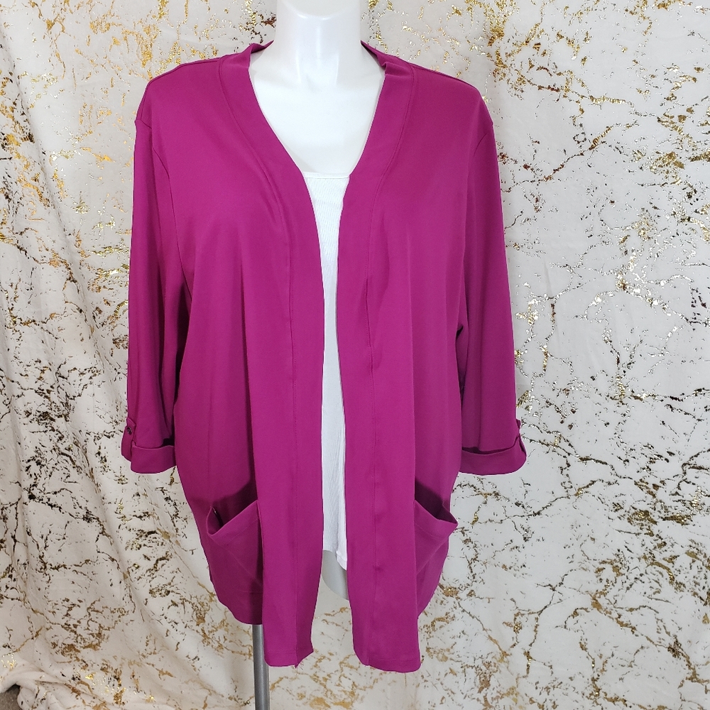 Karen Scott Pink Open Cardigan w/Pockets NWT